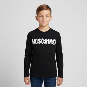 Boys Black Logo Long Sleeve Top
