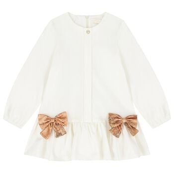 Girls Ivory Geo Map Bow Dress