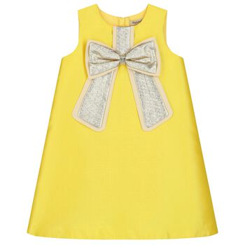 Girls Yellow Bow Satin Dress