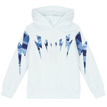 Boys White Thunderbolt Hooded Top