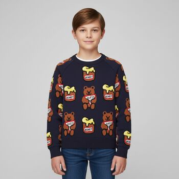 Boys Navy Blue Teddy Bear Sweatshirt, 1 Boys Navy Blue Teddy Bear Sweatshirt
