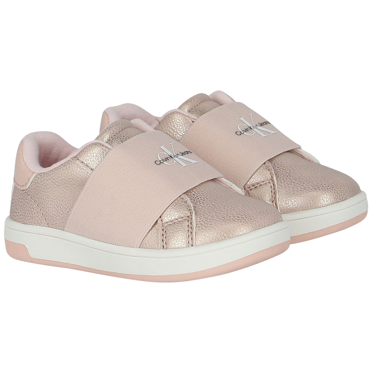 Girls Rose Gold & Pink Logo Trainers, 1, hi-res