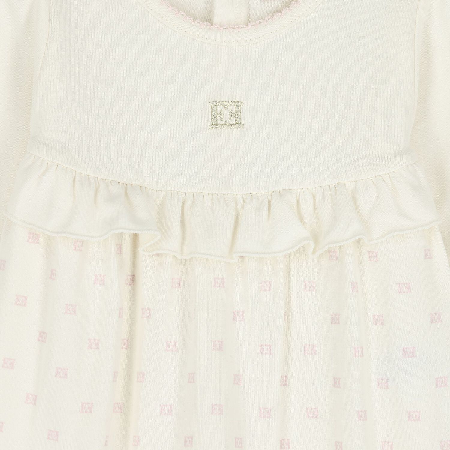 Baby Girls Ivory Logo Ruffled Babygrow, 1, hi-res
