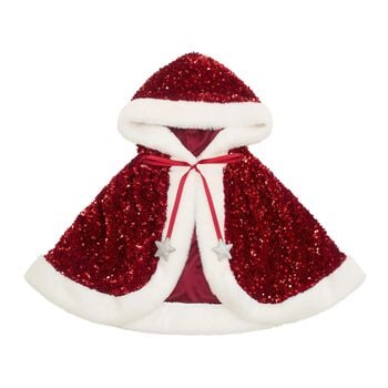 Girls Red Sequin Mrs Claus Cape