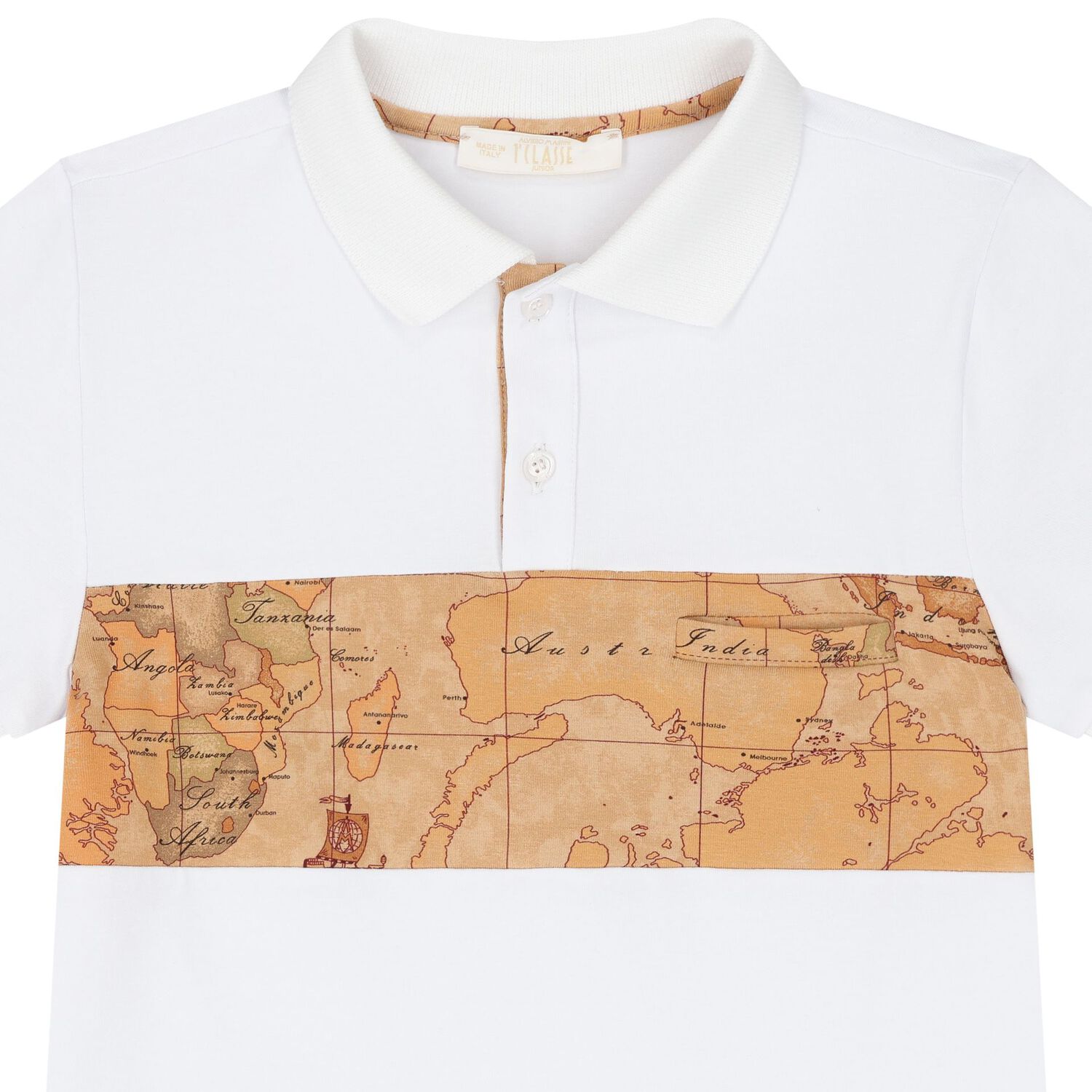 Boys White Geo Map Polo Shirt, 1, hi-res image number null
