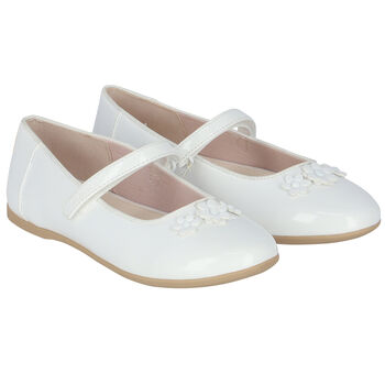 Girls White Patent Flower Ballerina Shoes