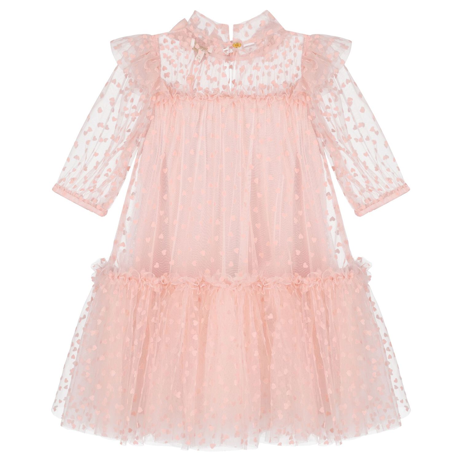 Girls Pink & White Heart Tulle Dress, 1, hi-res