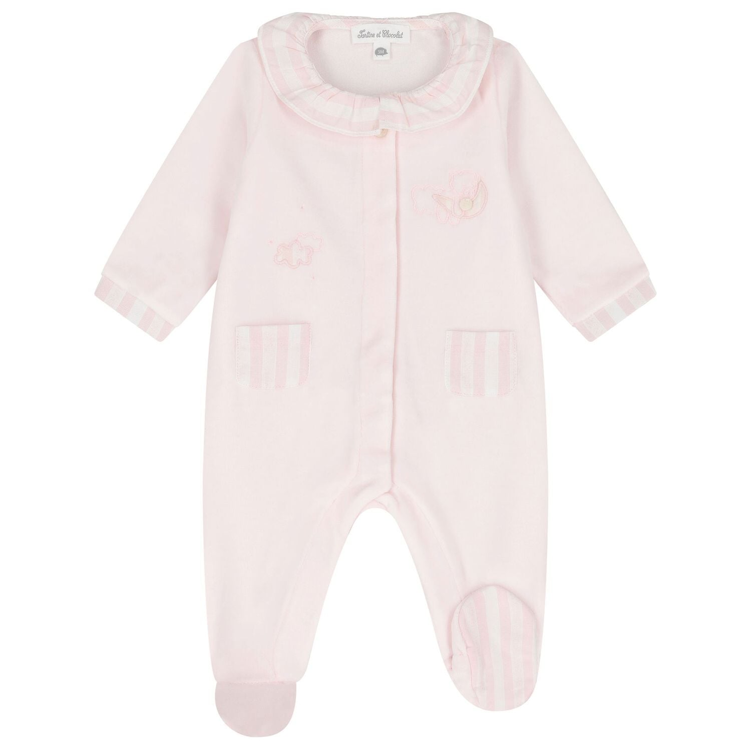Baby Girls Pink Striped Collar Babygrow, 3, hi-res