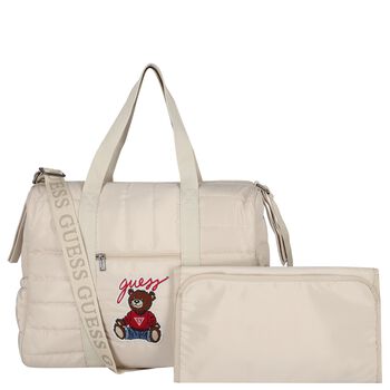 Beige Teddy Bear Logo Quilted Baby Changing Bag