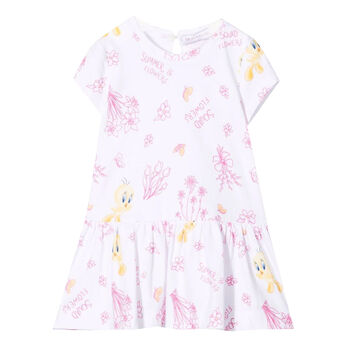 Younger Girls White Tweetie Pie Dress