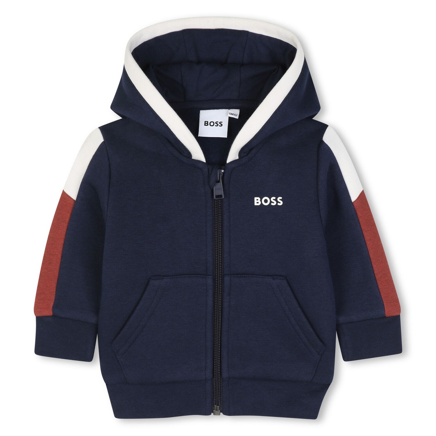 Younger Boys Navy Blue Hooded Zip Up Top, 3, hi-res