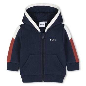 Younger Boys Navy Blue Hooded Zip Up Top