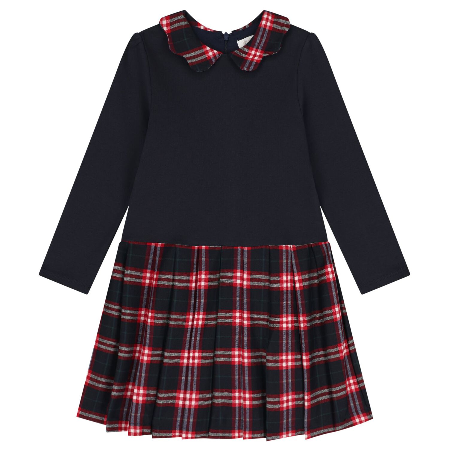 Girls Navy Blue Tartan Dress Set, 1, hi-res