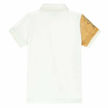 Boys Beige & White Geo Map Polo Shirt