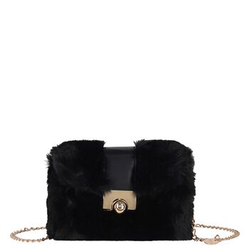 Girls Black Faux Fur Handbag ( 21cm )