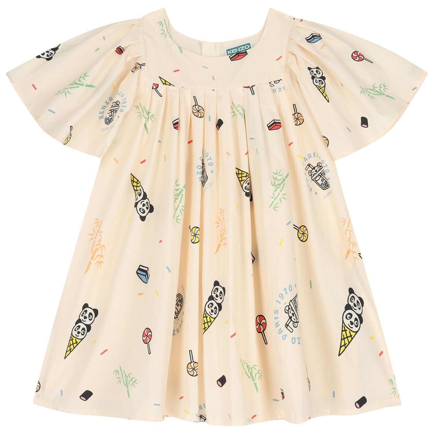 Girls Beige Logo Dress, 1, hi-res