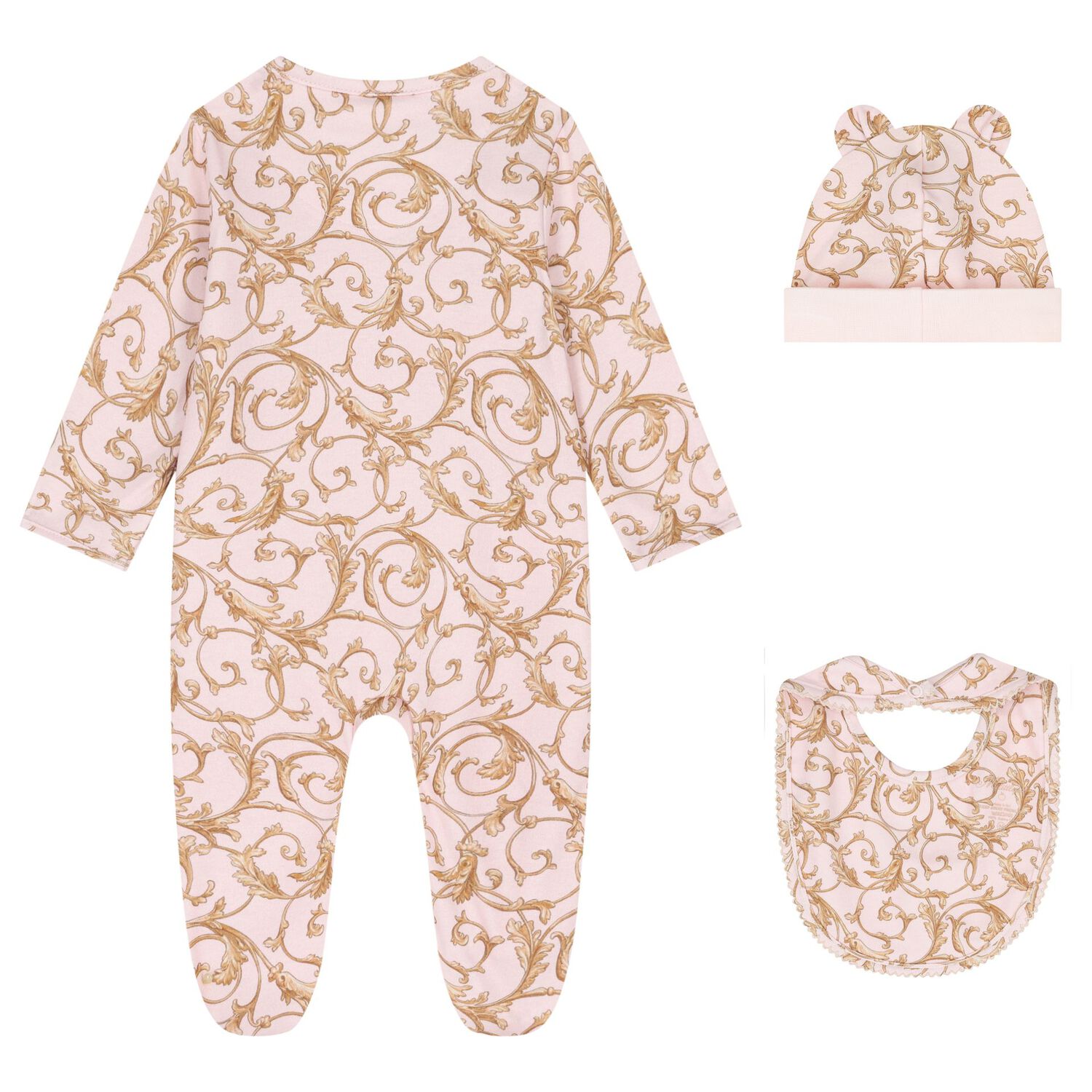 Baby Girls Pink & Gold Babygrow Gift Set (3 Piece), 2, hi-res