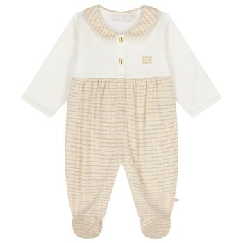 Baby Girls Ivory & Gold Logo Babygrow