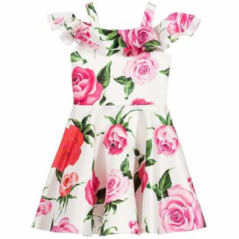 Girls White & Pink Floral Dress