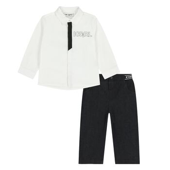 KARL LAGERFELD Younger Boys White & Black Denim Trousers Set, 1 Younger Boys White & Black Denim Trousers Set