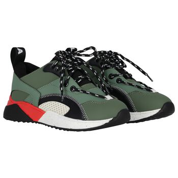 Boys Green Faux Leather Trainers