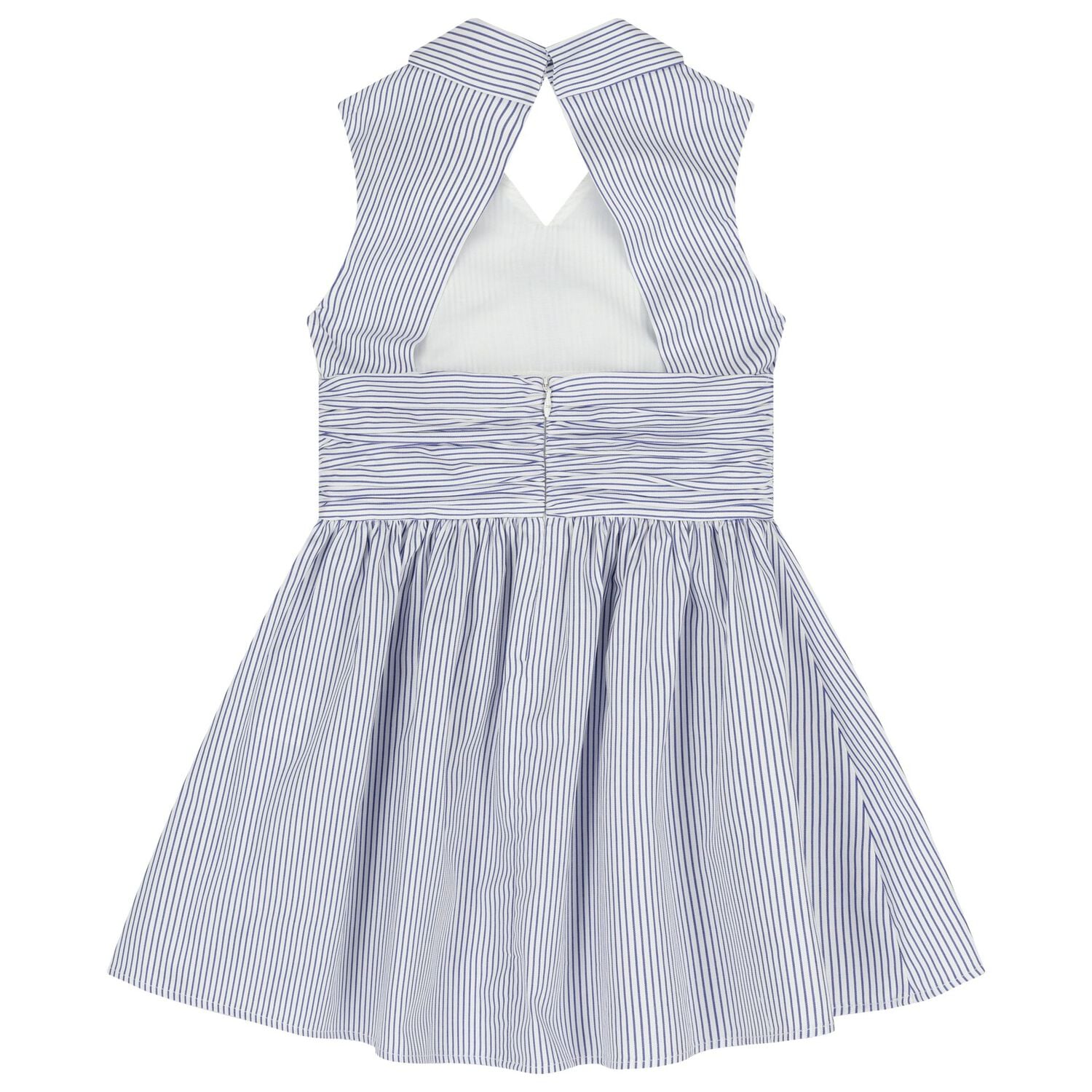 Girls White & Blue Striped Dress, 1, hi-res