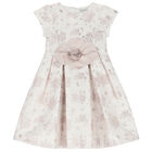 Girls Ivory & Gold Jacquard Dress, 1, hi-res