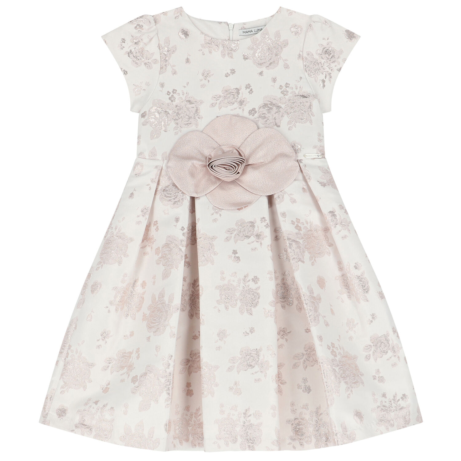 Girls Ivory & Gold Jacquard Dress, 1, hi-res image number null