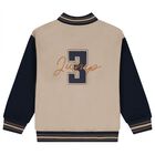 Boys Beige & Navy Blue Basketball Bomber Jacket, 1, hi-res