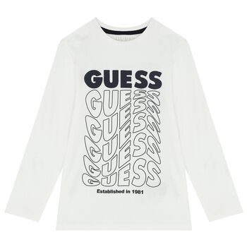 Boys White Logo Long Sleeve Top