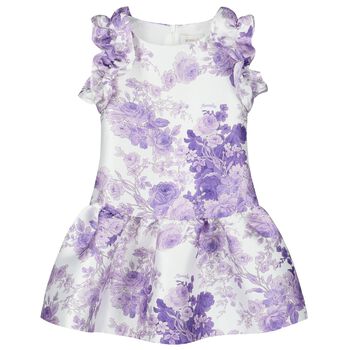 Girls White & Purple Floral Dress