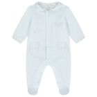 Baby Boys Blue Striped Collar Babygrow, 4, hi-res