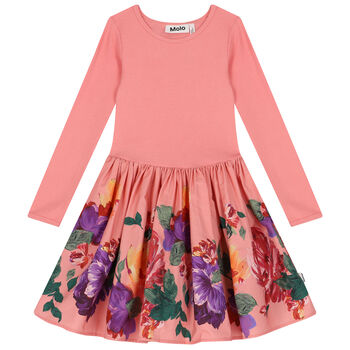 Girls Pink Floral Long Sleeve Dress
