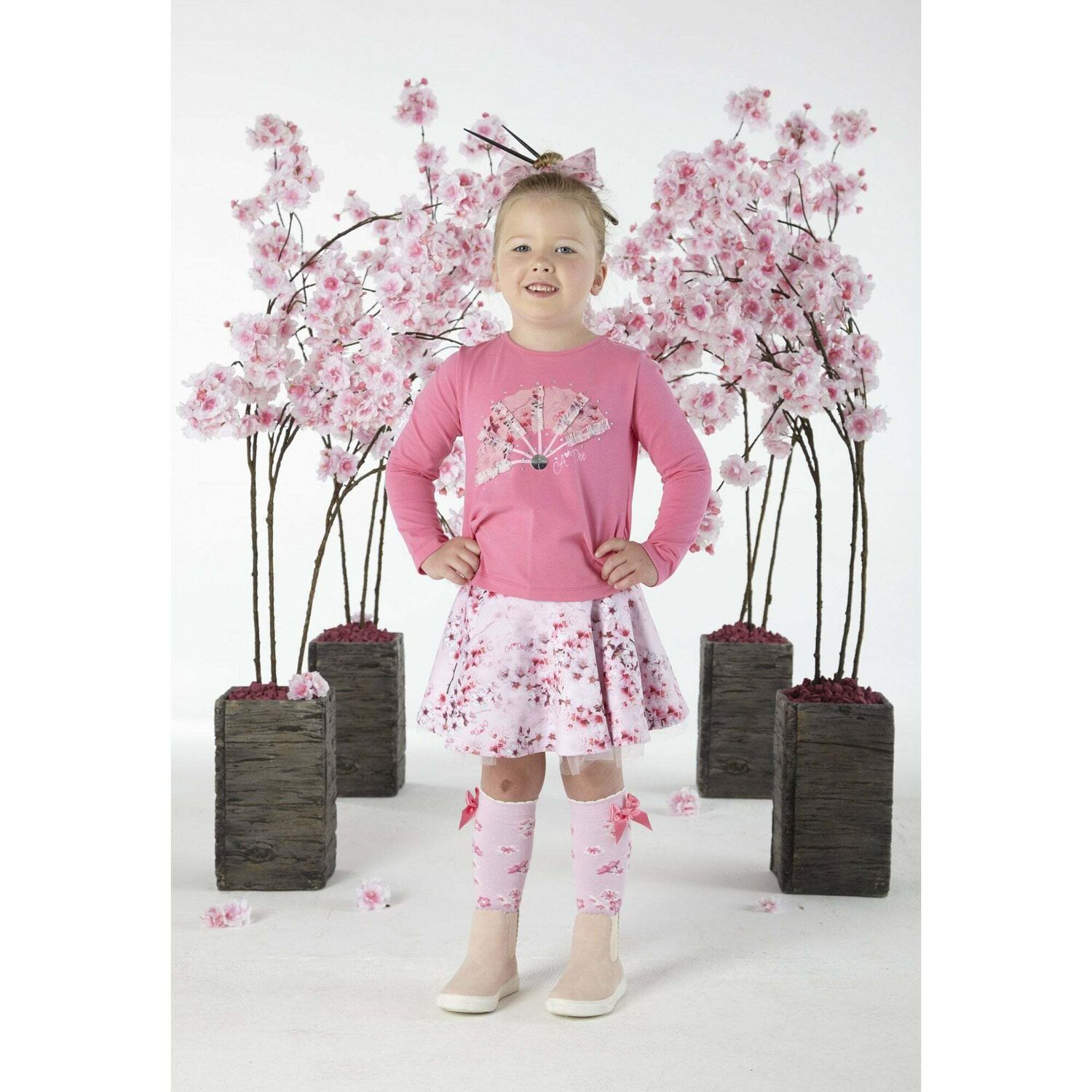 Girls Pink Floral Skirt, 1, hi-res