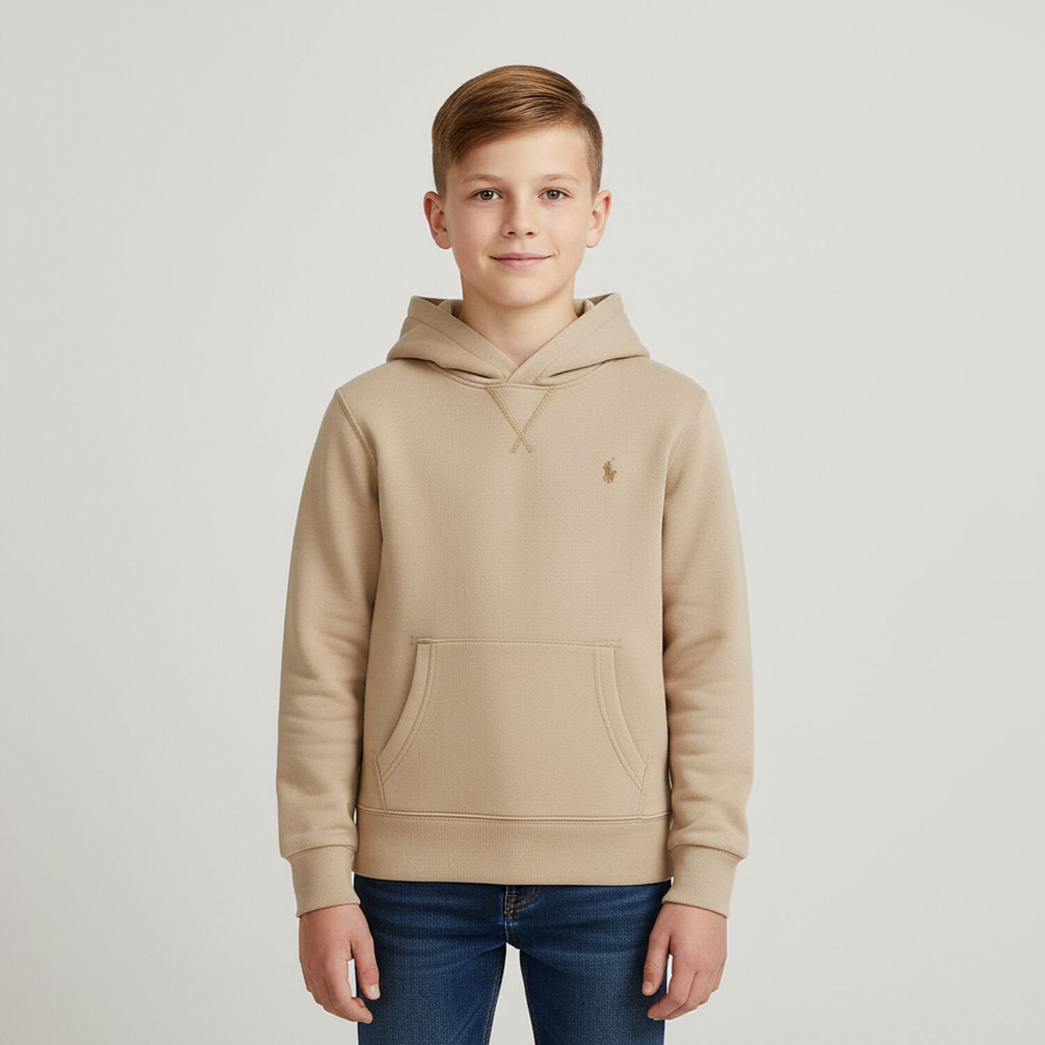 Boys Beige Logo Hooded Top, 1, hi-res image number null