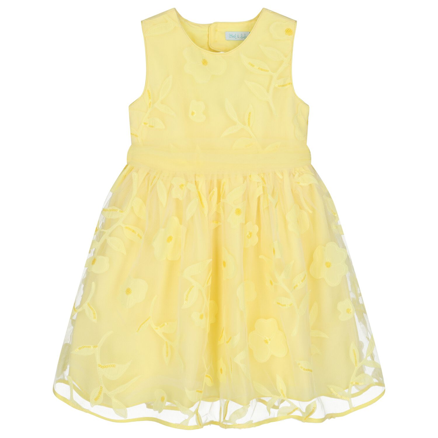 Girls Yellow Cut-Out flowers Dress, 1, hi-res