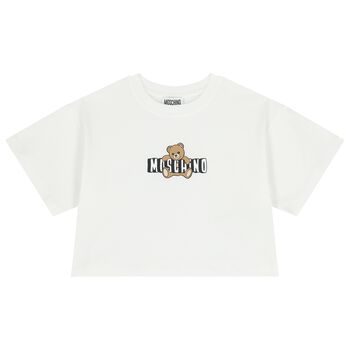 Girls White Teddy Bear Logo T-Shirt