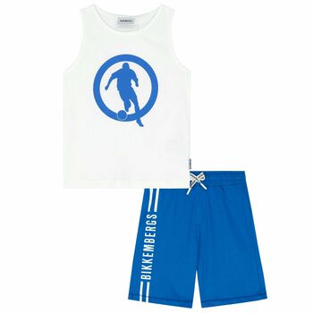 Boys White & Blue Logo Shorts Set