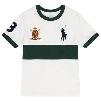 Ralph Lauren Boys White & Green Logo T-Shirt, 1 Boys White & Green Logo T-Shirt