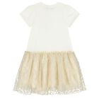 Girls Ivory & Gold Logo Dress, 1, hi-res