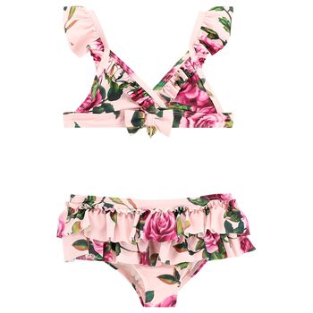 Girls Pink Floral Bikini