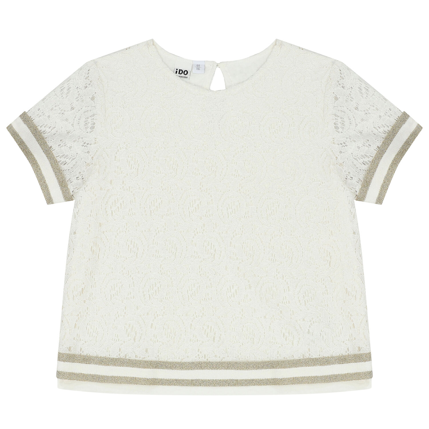 Girls Ivory & Gold Lace Top, 1, hi-res image number null