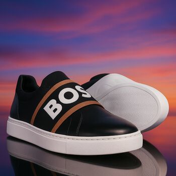 Boys Black Logo Trainers