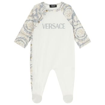 Baby Girls Ivory & Grey Barocco Babygrow