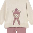 Younger Girls Beige & Pink Teddy Bear Trousers Set, 1, hi-res