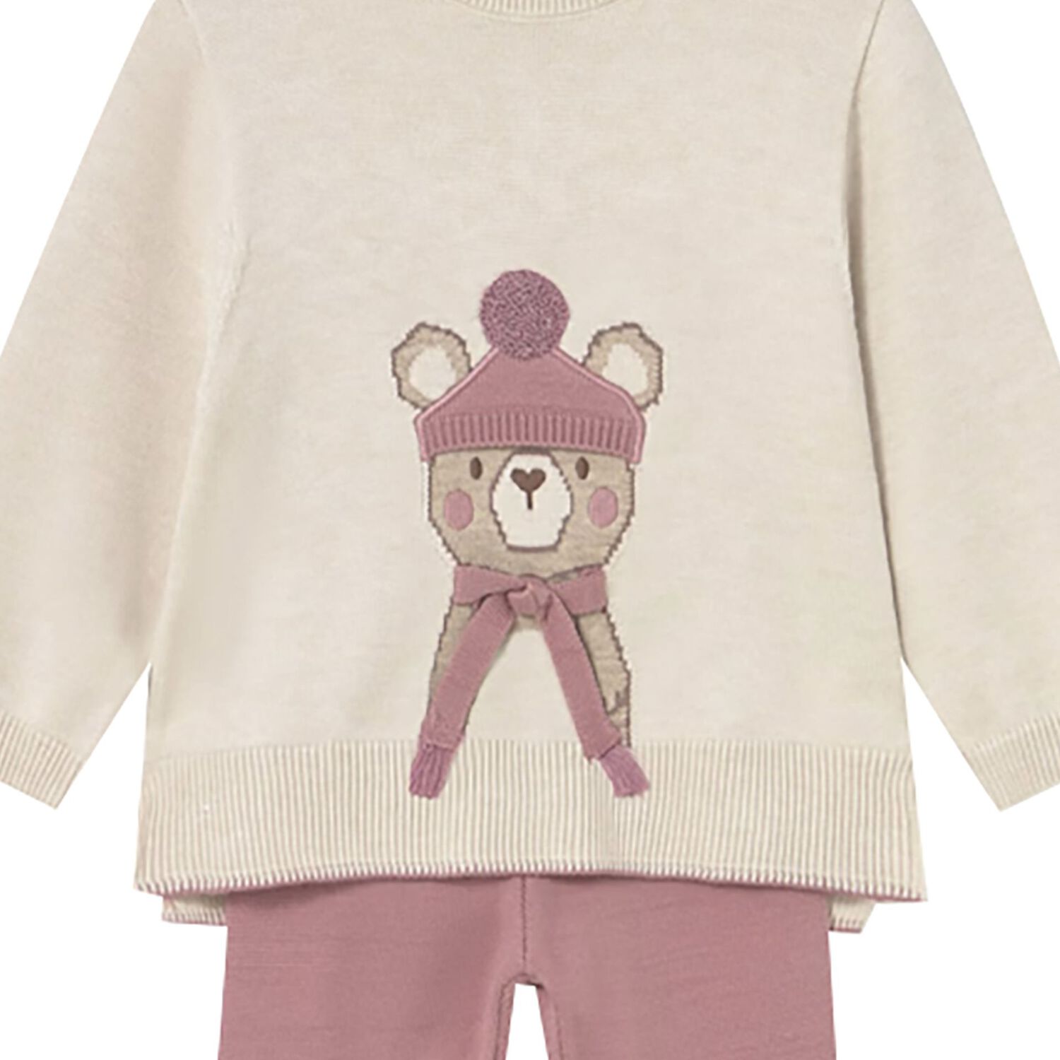 Younger Girls Beige & Pink Teddy Bear Trousers Set, 1, hi-res image number null