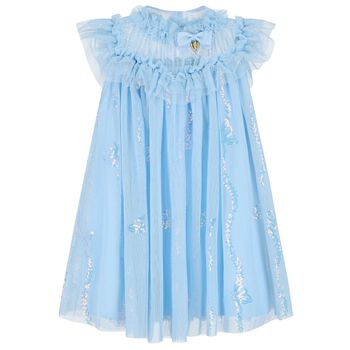 Girls Blue Sequin Butterfly Dress