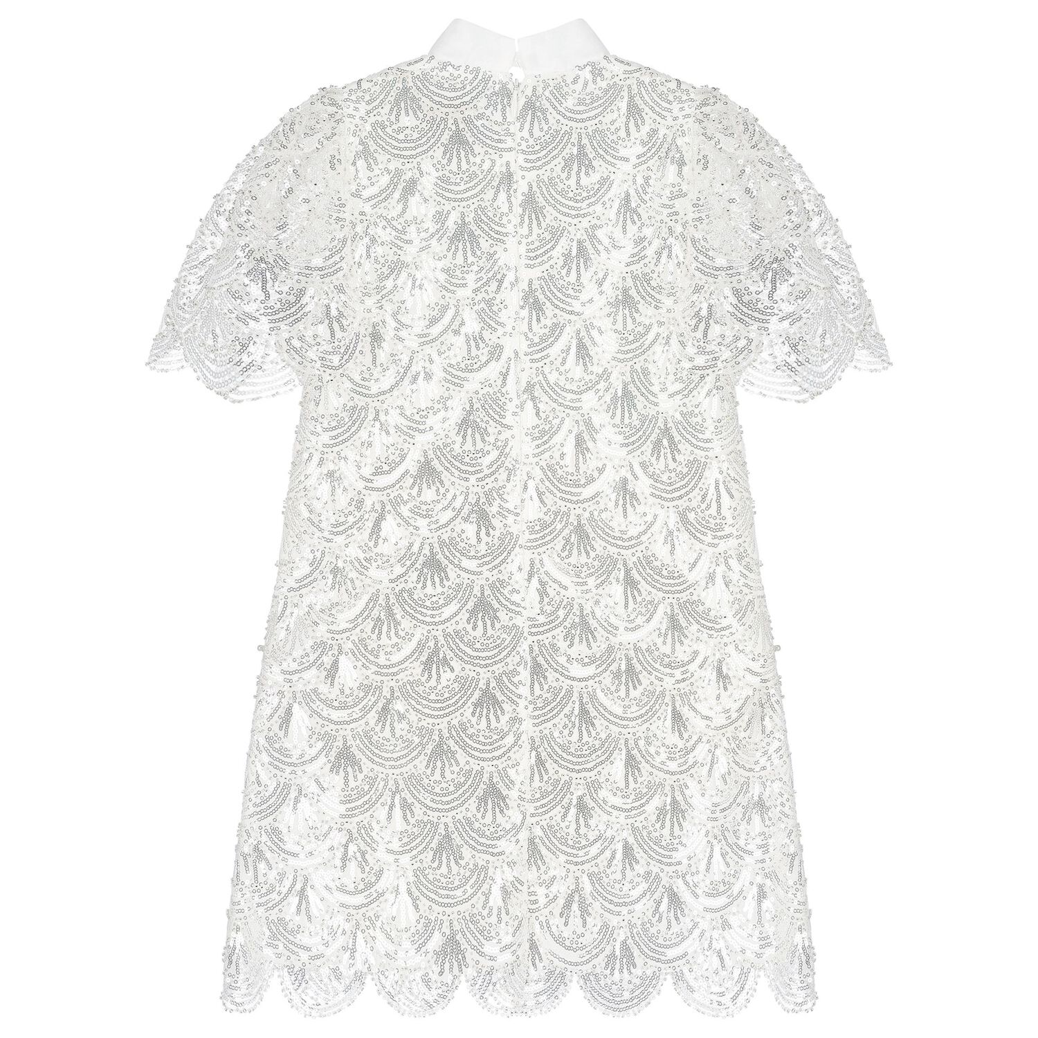Girls White Embellished Sequin Dress, 1, hi-res
