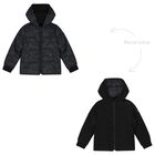 Girls Black Reversible Puffer Jacket, 1, hi-res
