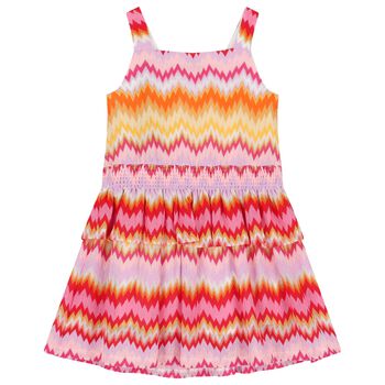 Girls Pink & Orange Zigzag Knitted Dress